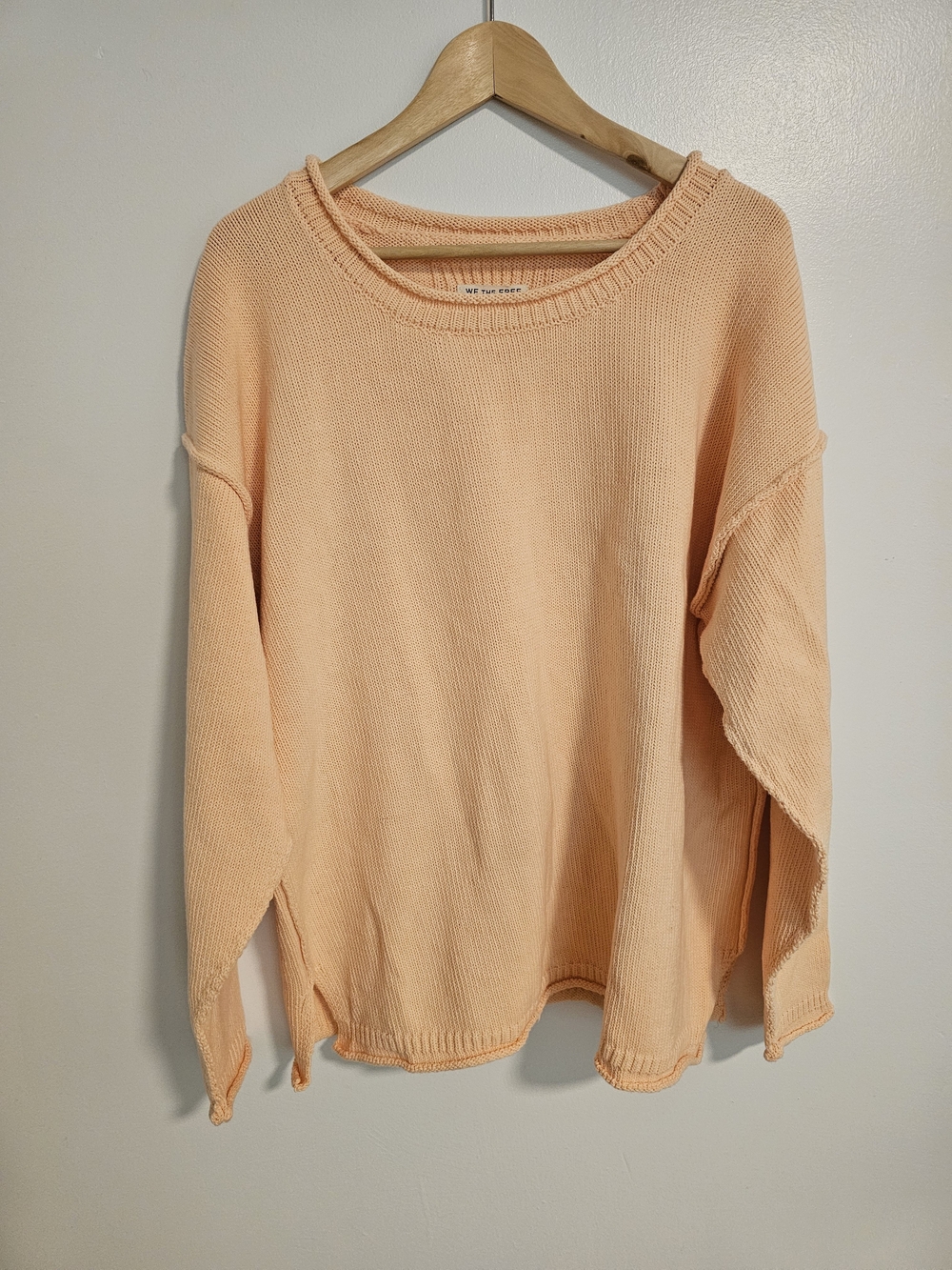 We The Free Peach Crewneck Knit Sweater Free People Size M Cotton Relaxed Fit